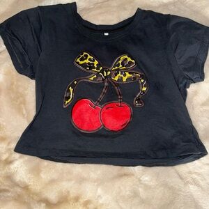 Chic Black Kids Tee with Cherry and Bow Design
